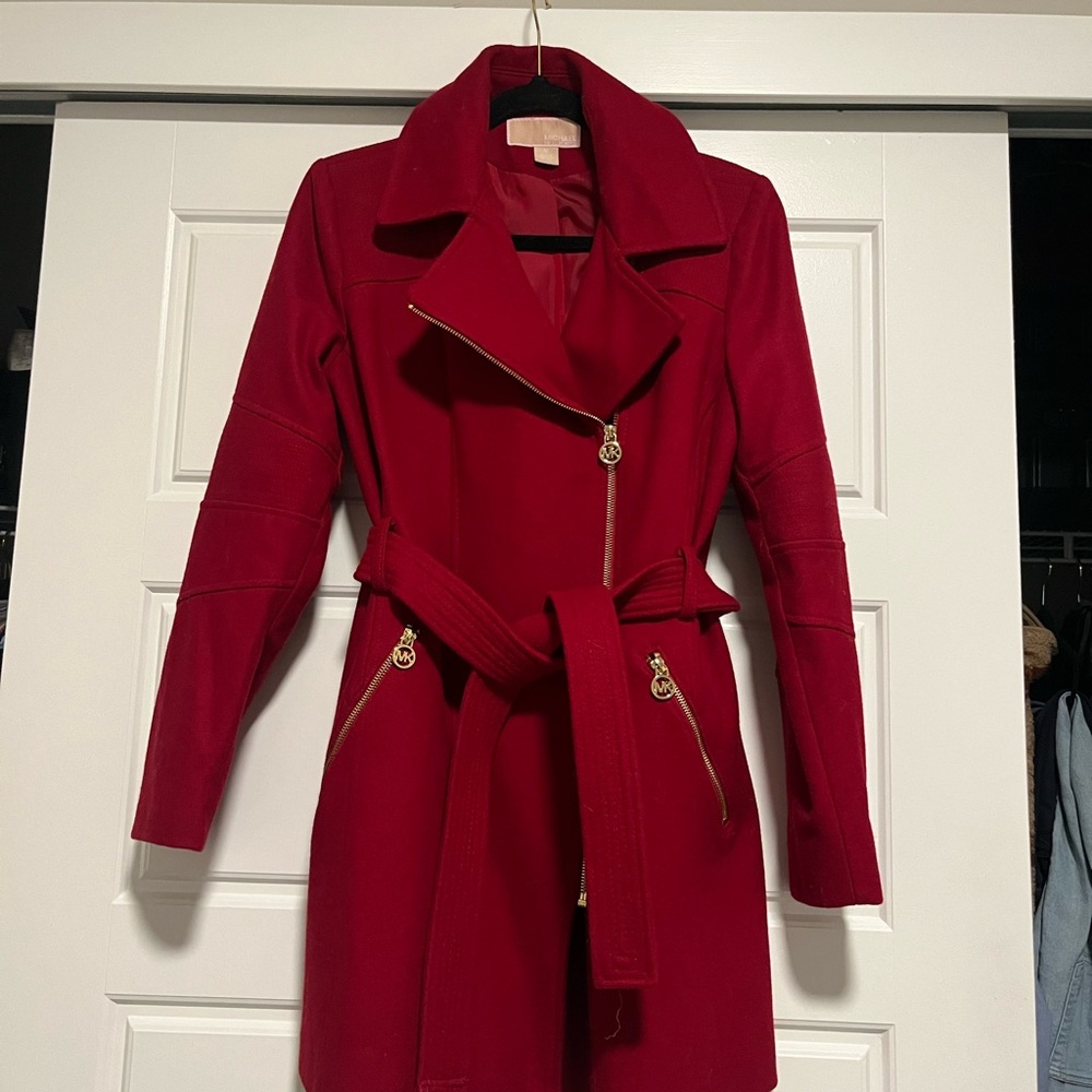 Micheal Kors Women's Red Belted Coat